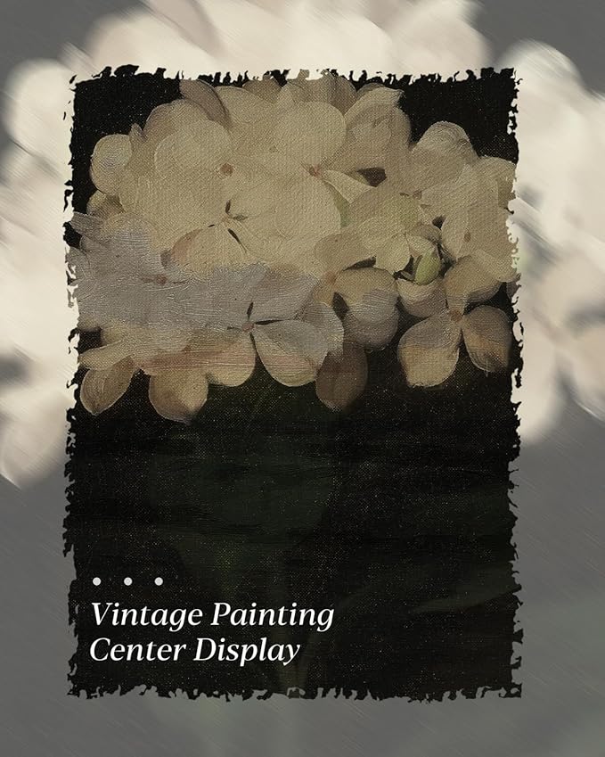 HUARCEY Gold Framed Vintage Wall Art for Living Room, Flowers Painting Canvas Prints Shelf Decor for Kitchen, Aesthetic Bedroom Wall Art, Christmas Gifts for Friends Family (White Hydrangea 12"x16")