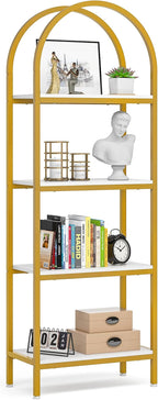 Tribesigns 4-Tier Open Bookshelf, 70.8" Modern Wood Bookcase Storage Shelves with Metal Frame, Freestanding Display Rack Tall Shelving Unit for Office, Bedroom, Living Room (White & Gold, 1PC)