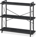 HCHQHS Bookshelf, 3-Tier Industrial Bookcase, Black Open Book Shelf, Freestanding Horizontal Bookshelves with Metal Frame