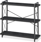 HCHQHS Bookshelf, 3-Tier Industrial Bookcase, Black Open Book Shelf, Freestanding Horizontal Bookshelves with Metal Frame