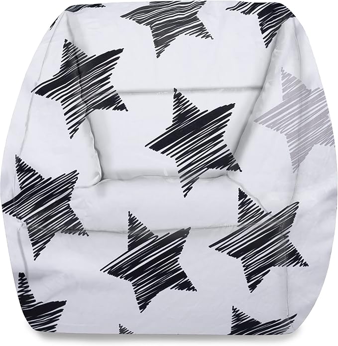 Posh Creations Structured Comfy Bean Bag Chair for Gaming, Reading, and Watching TV, Coronado Chair, Canvas - Sketchy Stars