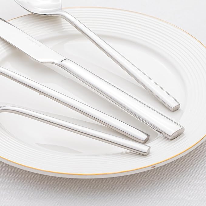 KINGSTONE Silverware Set with Serving Utensils, 65-Piece Forged Flatware Set Cutlery Set Premium Stainless Steel, Service for 12, for Kitchen, Home, Wedding, Party, Mirror Polished and Dishwasher Safe