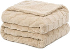 Pawque Super Soft Cozy Throw Blanket for Couch Sofa Bed - Fluffy Sherpa Fleece Reversible Thick Warm Fuzzy Blanket for All-Season, 3D Checkered Jacquard Elegant Decorative Blankets, Khaki, 50" x 60"