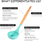 MIBOTE Silicone Cooking Kitchen Utensils Set, Wooden Handle, Teal | BPA-Free, Non-Toxic Silicone Turner, Tongs, Spatula, Spoon Set – Great for Nonstick Cookware, Heat-Resistant, Easy Clean