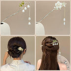 2Packs Lily of the Valley Chinese Hair Sticks for Buns, Pearl Flower Vintage Metal Hair Chopsticks for Women and Girls Dangle Tassel Pendant Hair Accessories Hanfu Handmade Decor Hairpin (white)
