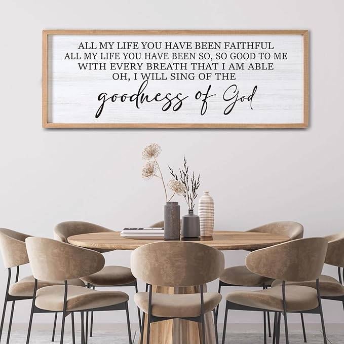 Goodness of God Framed Wall Art, 40''×15'' Positive Religious Natural Bible Verse for Christian God Jesus Christ Prayer, Vintage Rustic Long Holy Catholic Scripture Decor