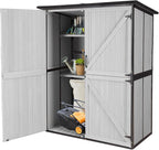 Aivituvin Outdoor Storage Shed with Floor, Garden Tool House with Metal Frame Structure, Large Wooden Cabinet with Adjustable Shelves for Backyard Garden Patio (White)