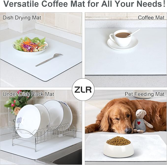 ZLR XXL Coffee Bar Mat for Barista Workstation, 20"x24", Milk White | Pro Home Cafe Station, Absorbent Dish Drying Mat, Stain-Hiding Top, Fits Multi-Appliance, Cup Display & Knock Box