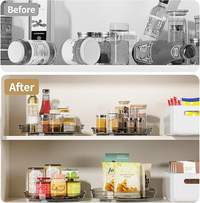 LAMU 3 Pack Lazy Susan Organizer Turntable for Cabinet, Condiment Organizer for Kitchen Pantry Organizers and Storage, Table Top, Fridge, Countertop, Spice Organization, 12'' 10.6'' 9.25'', Grey