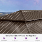 PURPLE LEAF 12' X 28' Outdoor Hardtop Gazebo Patio Wide Aluminum Frame Metal Double Roof with Heavy Duty Netting and Curtains for Permanent Hard Top Pavilion Screen Khaki