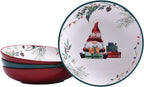Bico Christmas Gnomes Pasta Bowls, 35oz Salad Bowl Set of 4, Large Ceramic Serving Dinner Bowls for Soup and Cereal, Microwave and Dishwasher Safe, Gift for Housewarming and Thanksgiving