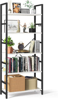 Yoobure 5 Tier Bookshelf - Tall Book Shelf Modern Bookcase for CDs/Movies/Books, Rustic Book Case Industrial Bookshelves Book Storage Organizer for Bedroom Home Office Living Room White