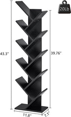 Hoctieon 10 Tier Tree Bookshelf, 10 Shelf Bookcase, Free Standing Tree Bookcase, Display Floor Standing Shelf for Books, Book Organizer Shelves for Home Office, Living Room, Bedroom, Black