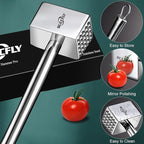 SUCCFLY Stainless Steel Meat Tenderizer Tool, Heavy Duty Meat Mallet 1.65LB | Dual-Sided Weighted Meat Pounder Hammer with Extended handle, Effortless Tenderizing Chicken Steak Poultry, Dishwasher Safe