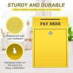 Yaocom Safe Metal Cash Box for Farm Stand – Money Drop and Secure Donation Collection, Wall Mount Lockable Unit with Pre Drilled Holes for Outdoor Self Serve(Yellow,11.8 x 8.6 x 4.7 Inch)