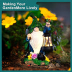 Solar Gnome Garden Figurine Yard Lights with Solar Lights Lantern & Shovel - Outdoor Yard Art Lawn Ornaments for Porch Patio Balcony - Gnome Gifts for Women Mom