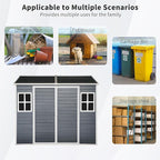 8x6 FT Resin Outdoor Storage Shed with Floor, Windows & Lockable Doors Waterproof All-Weather Garden Shed for Backyard, Patio, and Lawn Equipment Storage, Grey