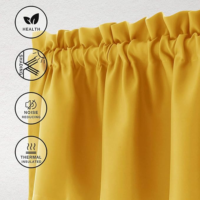 Hiasan Yellow Valance Curtains for Kitchen - Blackout Thermal Insulated Rod Pocket Window Valances, 52 x 18 Inches Length, 1 Panel