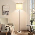 Nintiue 【Upgraded】 Dimmable Floor Lamp for Living Room, 11W LED Bulb Included, Modern Standing Lamp with Marble Base, Tall Pole Light with Linen Shade for Bedroom Reading Office Corner Nursery-Brown