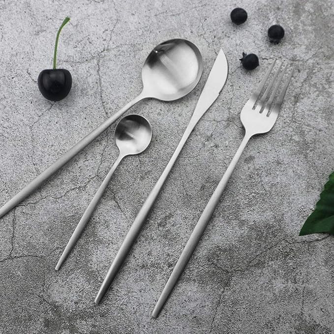 JASHII Silverware Set, 24-Piece Stainless Steel Flatware Set,Kitchen Utensil Set Service for 6,Tableware Cutlery Set for Home, Dishwasher Safe (Matte Silver)