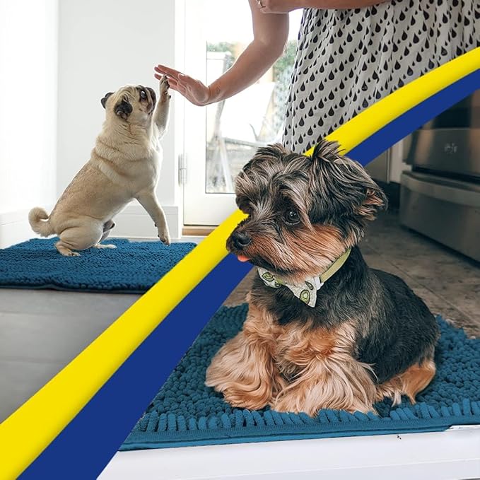 Muddy Mat® Shown on TV–Super Absorbent Microfiber Dog Door Mat for Muddy Paws, Non-Slip Washable Pet Rug, Quick Dry Chenille Entryway Carpet, Machine Washable Indoor Outdoor mat–Atlantic Blue 35"x24"