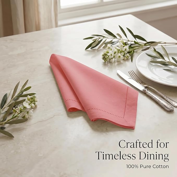 Urban Villa Hemstitch Cloth Dinner Napkins Cotton 20”x20” (Set of 12)-Rust