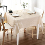 Smiry Square Waterproof Heavy Duty Vinyl Tablecloths, 54 x 54 Inch | Wipeable Washable Floral Embossed Table Cover for Kitchen and Dining Room, Indoor & Outdoor Use, Beige
