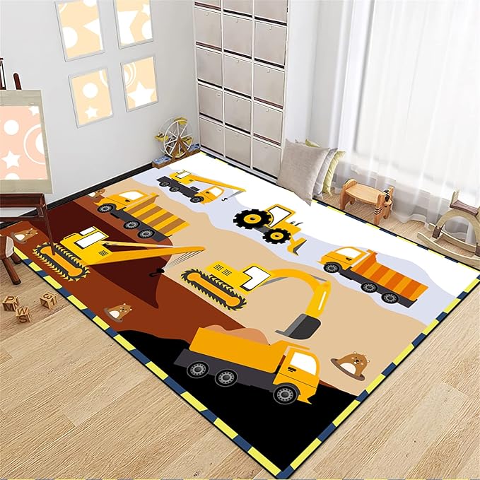 Construction Rug for Boys Room (3'×4', Low Pile, 1.4 pounds, Handmade, Car Play Mat, Indoor)