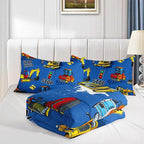 Axolotl Blue Excavator Bedding Full,3Pcs Boys Construction Comforter Set,Cartoon Machinery Truck Bedding Set for Boys Kids Children Teens Bedroom Decor Cars Quilt Set with 1 Comforter 2 Pillowcase