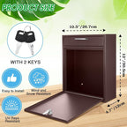 Yaocom Locking Mailbox with Key for Outdoor 12 x 10.5 x 4.7 Inches Large Wall Mount Mail Box with Lock Security Mail Drop Metal Collection Boxes Hanging Secure Postbox(Brown)