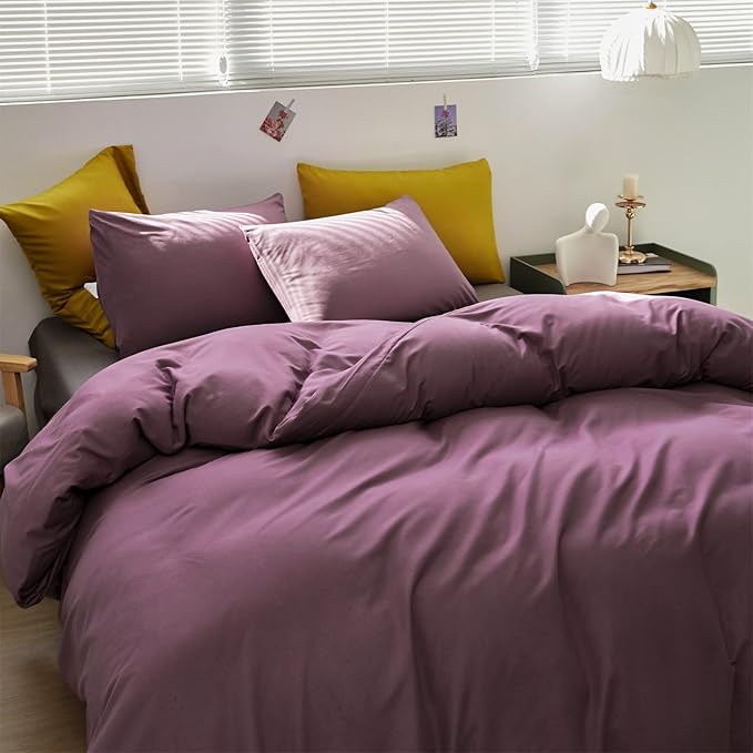 Purple Comforter Set Full Grape Color Bedding Set 3 Pieces Solid Purple Comforter Set Hotel Quality Lightweight Women Comforter Set Full Breathable Purple Bed Comforter Set Full