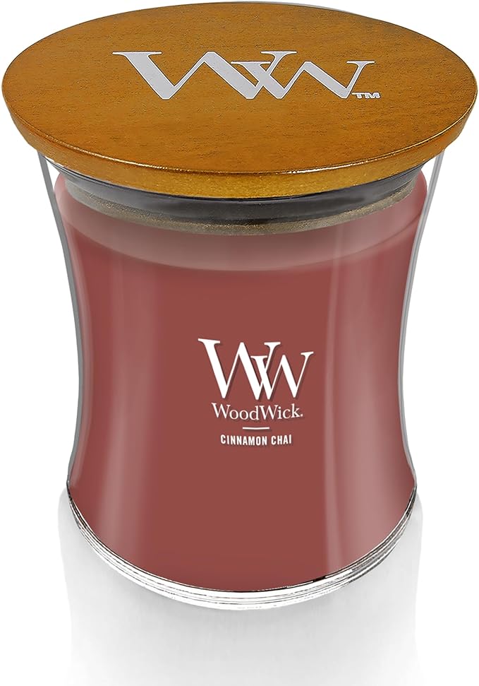WoodWick Cinnamon Chai Holiday Candle Gifts for Women and Men, 9.7 oz Medium Hourglass Candle with Crackling Wick