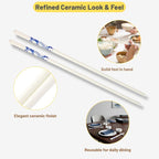 Porcelain Chopsticks Set of 5 Pairs, Reusable Bone Ceramic Chopsticks, Dishwasher Safe, Non-Slip Design, Elegant Gift Box for Family or Restaurant Use (lotus)