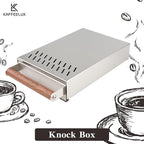 Handle Drawer Knock Box, Stainless Steel Detachable Coffee Stick Tapping Container, Shock-Absorbing And Durable Barista Style Tapping Box, Detachable Tapping Stick, Wooden Handle (Silver)