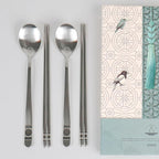ONGI Korean Spoon and Chopstick 2 Set – Premium 18/10 Stainless Steel – Double Happiness Design – Gift-Ready – Made in Korea – Dishwasher Safe (Hee Pattern Silver 2 Set)