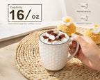 GBhome Large Coffee Mugs Set of 4, 16oz Handmade Embossed Coffee Mugs Set with Large Handle for Cappuccino/Latte/Tea/Hot Cocoa, Dishwasher & Microwave Safe, Off White