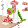Manual Meat Grinder, Heavy Duty Meat Mincer Sausage Stuffer,Hand Grinder with Stainless Steel Blades for Meat, Sausage, Cookies,Green(3 in 1, with table clamp)