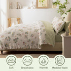 EMME Queen Comforter Set - Sage Green Floral Bedding Set 7 PCS with Flowers Leaves Pattern, Soft Plant Printed Botanical Bed Set with Sheets, Fluffy Bed Bag for All Season(90"X90")