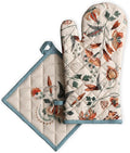 Maison d' Hermine 100% Cotton Oven Mitt & Pot Holder Set (7.5"x13" & 8"x8") | Heat Resistant BBQ Cooking Gloves with Loop Baking Grilling Kitchen Hotel Home Farmhouse Thanksgiving Christmas - Dalida