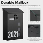 LAND·VOI Wall Mounted Mailbox with 4 Keys, Post Box for Wall and Fence, Viewing Windows, Nameplate, 3.94 x 9.8 x 15.6 Inches, Large Capacity, Includes Mailbox Numbers, Matt Black, AMB31B