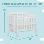 Aden 4-in-1 Convertible Mini Crib In White, Greenguard Gold Certified, Non-Toxic Finish, New Zealand Pinewood, With 3 Mattress Height Settings