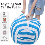 2 PCS Stuffed Animal Storage Bean Bag Chair Cover, Cotton Canvas Beanbag with Zipper for Organizing Kid's and Adults Room Blue 24"