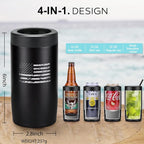 4-in-1 Slim Can Cooler Easy to Hold Insulated Beer Can Holder Double-walled Stainless Steel for All 12 Oz Cans (Black America Flag)