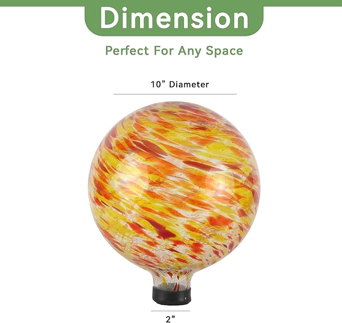 Lily's Home Glass Gazing Ball, A Colorful Addition to Any Garden or Home, Ideal As a Housewarming Gift. 10 Inch (Fiery Sunset)