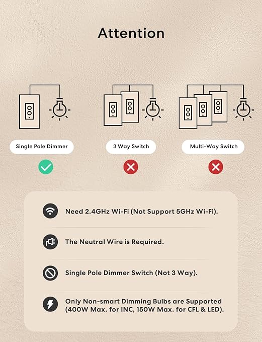 meross Smart Dimmer Switch, Single Pole WiFi Light Switch Works with Apple HomeKit, Alexa, Remote/Voice Control and Schedule, Neutral Wire Required, 2.4GHz WiFi Only, No Hub Required, 2 Pack