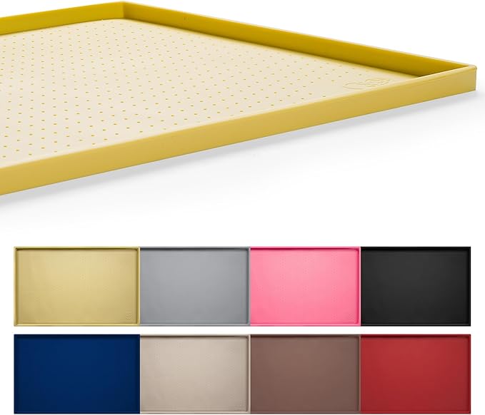Hubulk Dog Feeding Mat,100% Waterproof Food Grade Silicone Pet Food and Water Bowl Placemat,Dishwasher, High Raised Edge to Prevent Spills,Nonslip Tray to Stop Messes on Floor（28"x18"x0.8", Yellow）