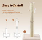 36 Inch Tall Cat Sisal Scratching Post for Indoor Cats, Beige | Natural Sisal, Sturdy Base, Interactive Toys, Full Stretch, Furniture Scratching Redirect, For Kittens and Adult Cats