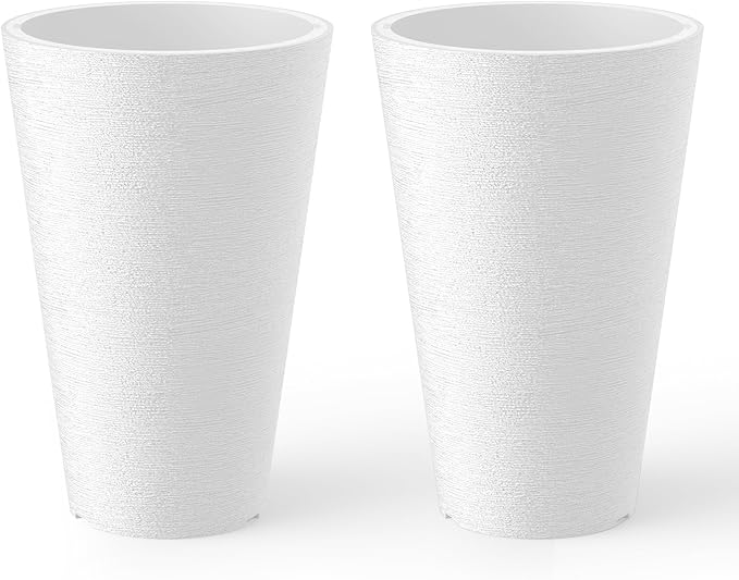 Kante Tall Round Planter Set of 2, 15 Inch Tall Decorative Planter Pots for Outdoor Indoor Garden Patio Front Porch (White)