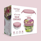 Bentgo Glass All-in-One Salad Container - Large 61-oz Salad Bowl with Lid, 4-Compartment Bento-Style Tray, 3-oz Sauce Container, and Reusable Fork - Dishwasher, Microwave, and Oven Safe (Rose)