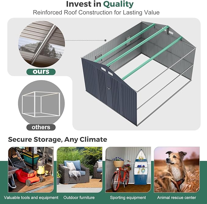 Metal Shed 10x10 Sheds Outdoor Storage, Natural Lighting Tool Sheds with Translucent Roof Panels, Windows, and Lockable Doors, Ideal for Garden, Backyard, and Patio